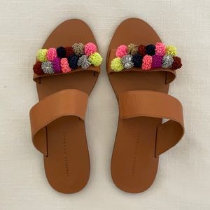 Loeffler Randall Leather Pom Pom slides